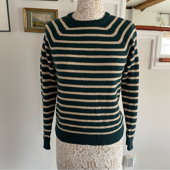 Ganni Sweaters - GANNI Green Stripe Crewneck Sweater Merino Yak Blend Small